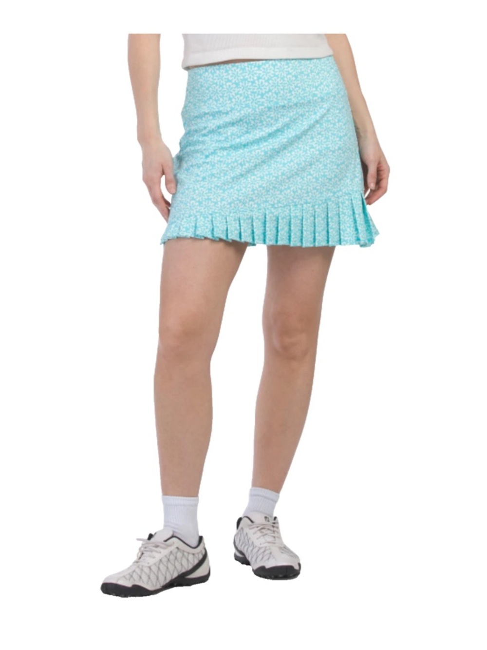 💚NWT Sigrid Olsen Aqua White Sand Dollar Print Pleated Hem Golf Sport Skort M💚